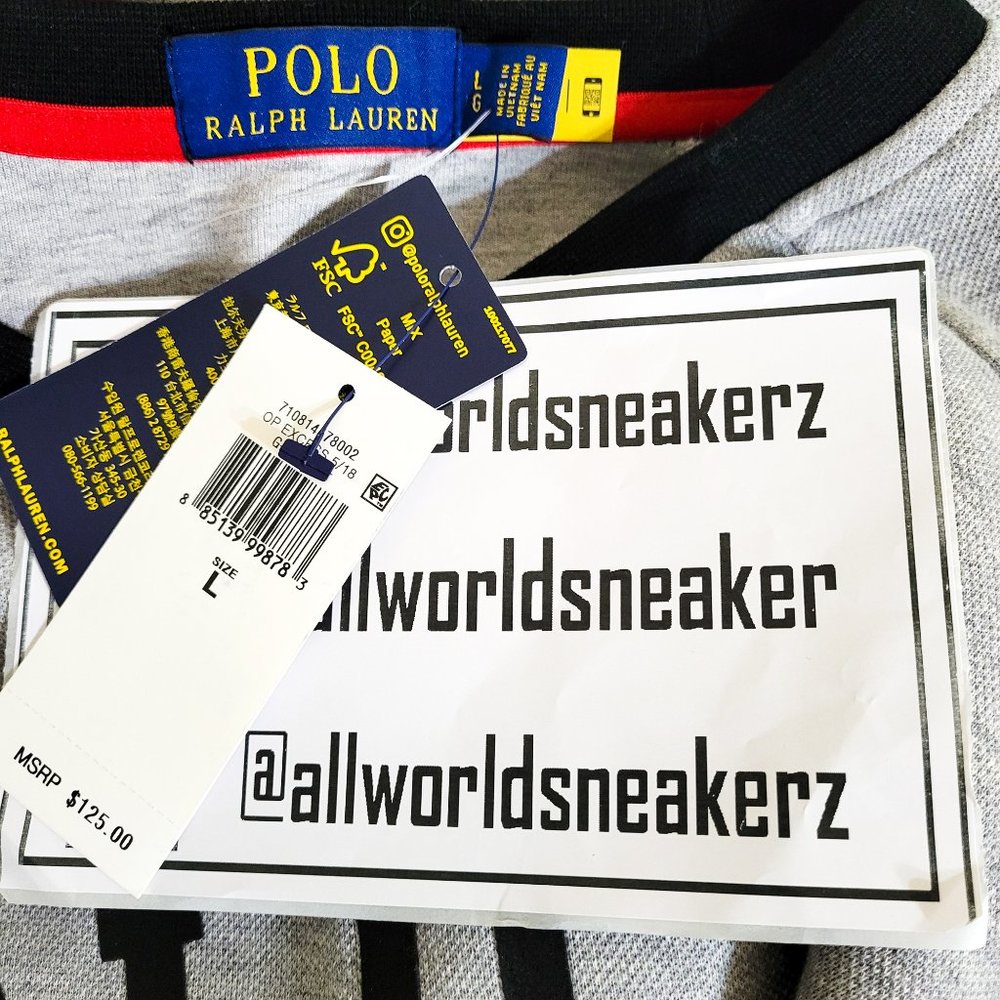 Polo Ralph Lauren RL Phys Ed Grey Sweatshirt Black Red Medium Crew sport bear 67 - Picture 7 of 8